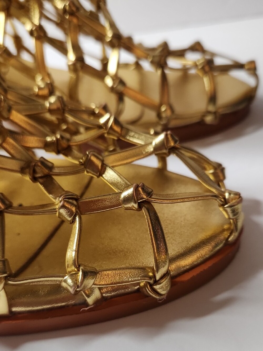 FSJ Gold Woven Caged SummerBlock Heel Bootie Size 10 Nwob - Picture 11 of 14